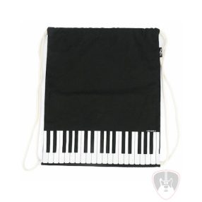   Fekete, zsinóros, zongorabillentyű mintás vászon tornazsák