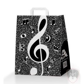 Fekete színű, fehér kottamintás papírtáska