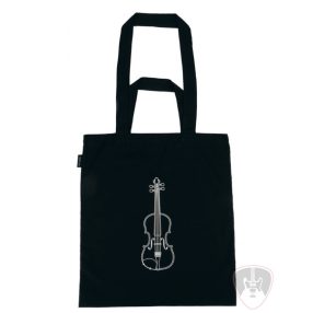 Fekete, hegedű mintás szatyor