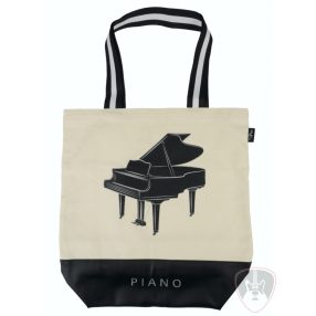   Natúr-fekete színű, vászon, városi táska zongora mintával