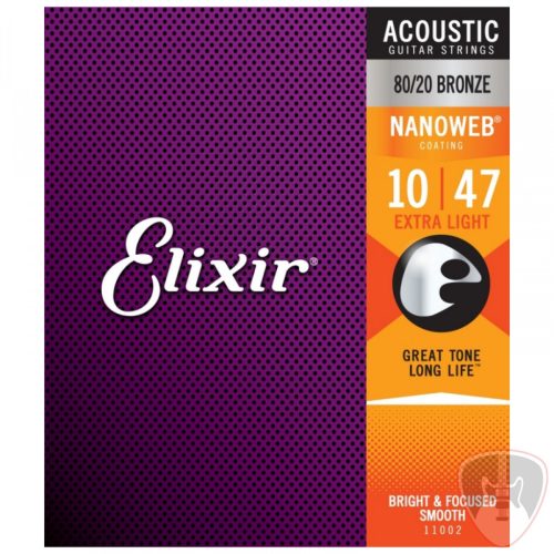 Elixir 80/20 Bronze NanoWeb 10-47(11002) Extra Light akusztikus húrkészlet