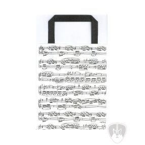 Fehér színű, fekete kottamintás papírtáska