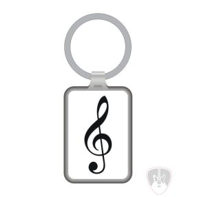 Fém, fehér-fekete, violinkulcs mintás kulcstartó