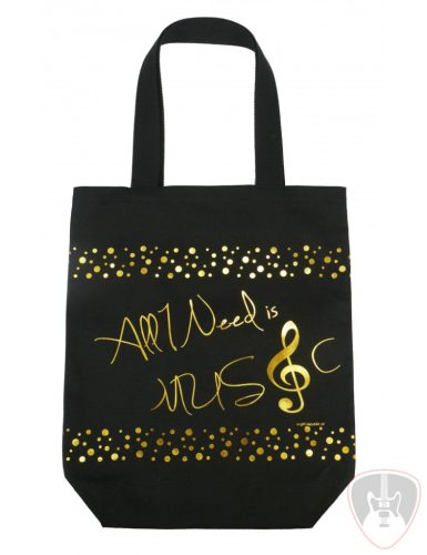 Fekete városi táska "All I need is music" arany színű felirattal