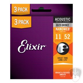   Elixir 80/20 Bronze NanoWeb 11-52 (16538) Custom Light akusztikus húrkészlet 3 db