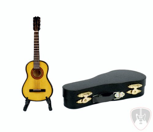 Miniatűr gitár állvánnyal díszdobozban