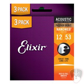  Elixir Phosphor Bronze NanoWeb (16545) 12-53 Light akusztikus húrkészlet 3db
