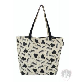 Natúr színű, zongora mintás városi vászontáska