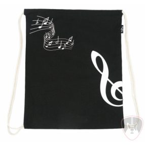 Fekete, zsinóros, violinkulcs mintás vászon tornazsák