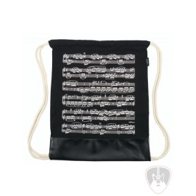 Fekete zsinóros hátizsák, fehér kottamintával