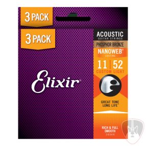   Elixir Phosphor Bronze NanoWeb (16544) 11-52 Custom Light akusztikus húrkészlet 3 db